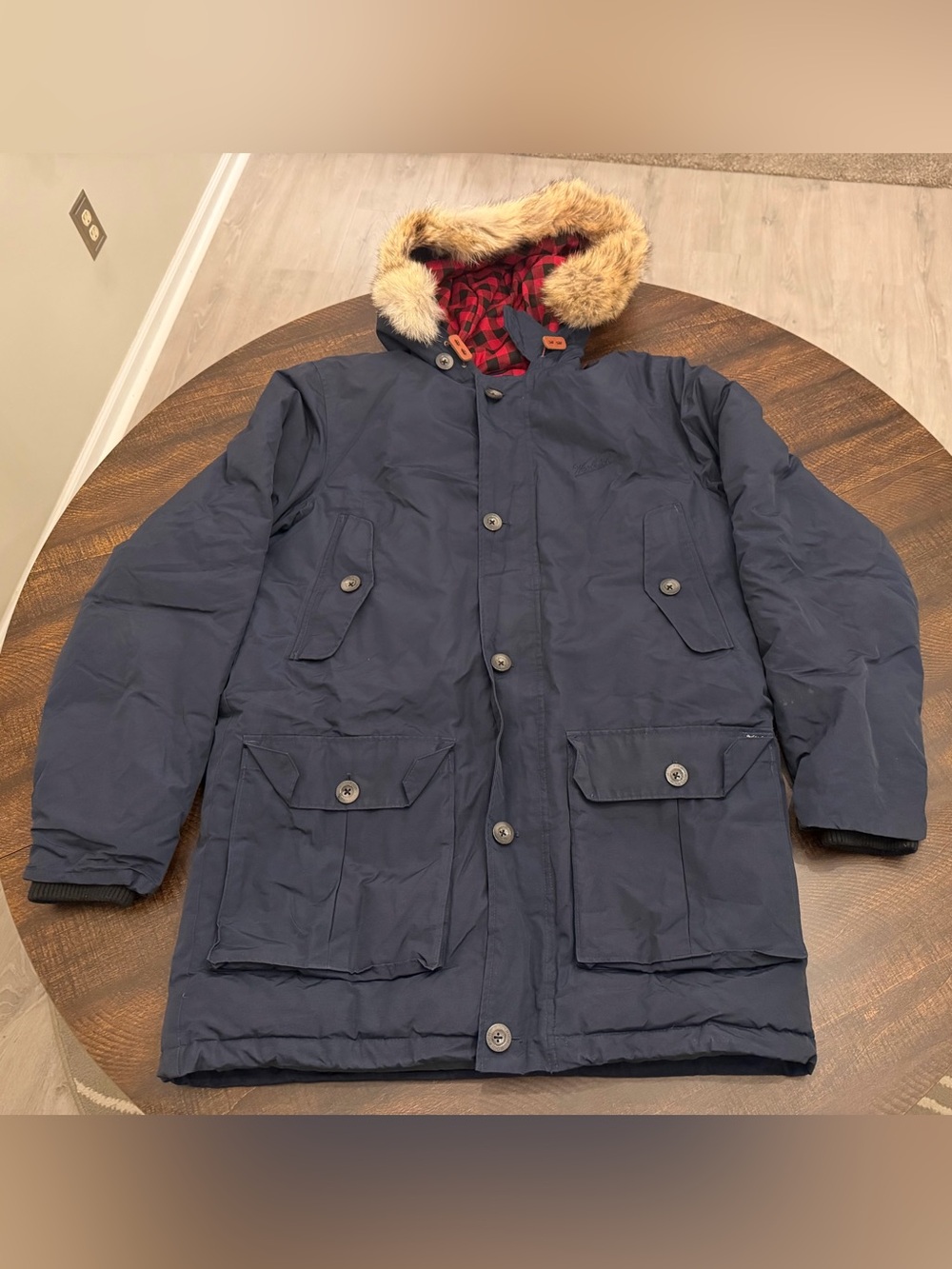 Woolrich Men’s Down/Duck Feather Navy Blue Parka-Medium